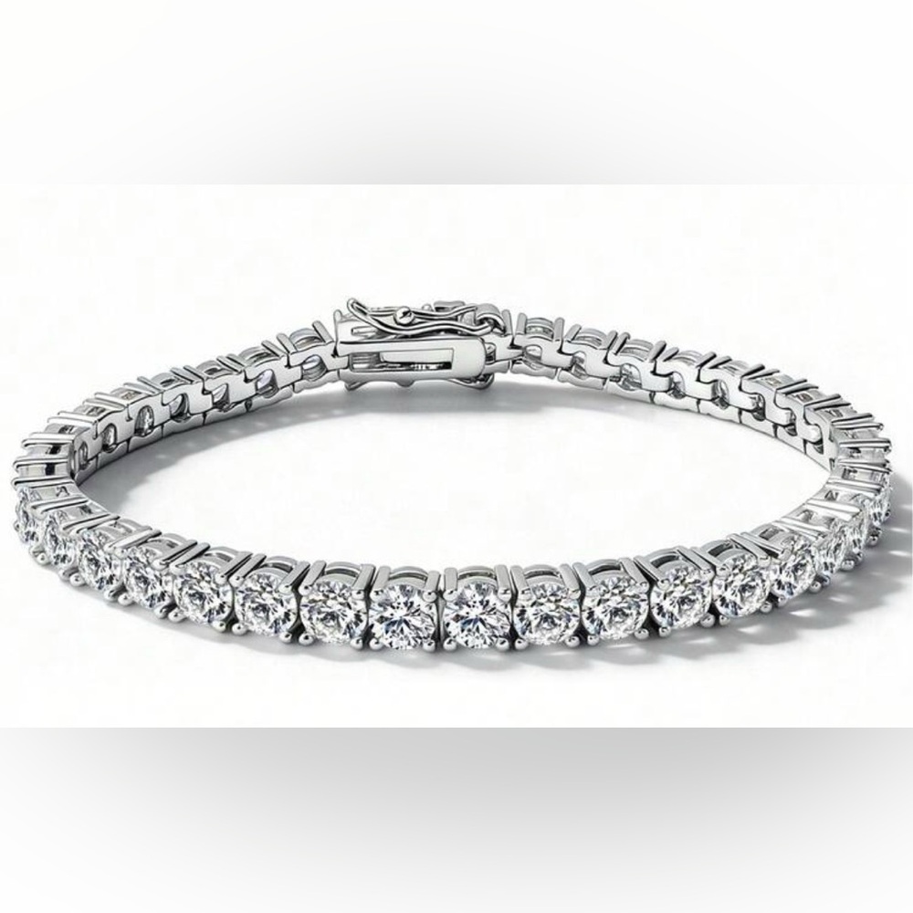 New 4mm CZ Tennis Bracelet 18k White Gold Plated | Classic Diamond Look 7in